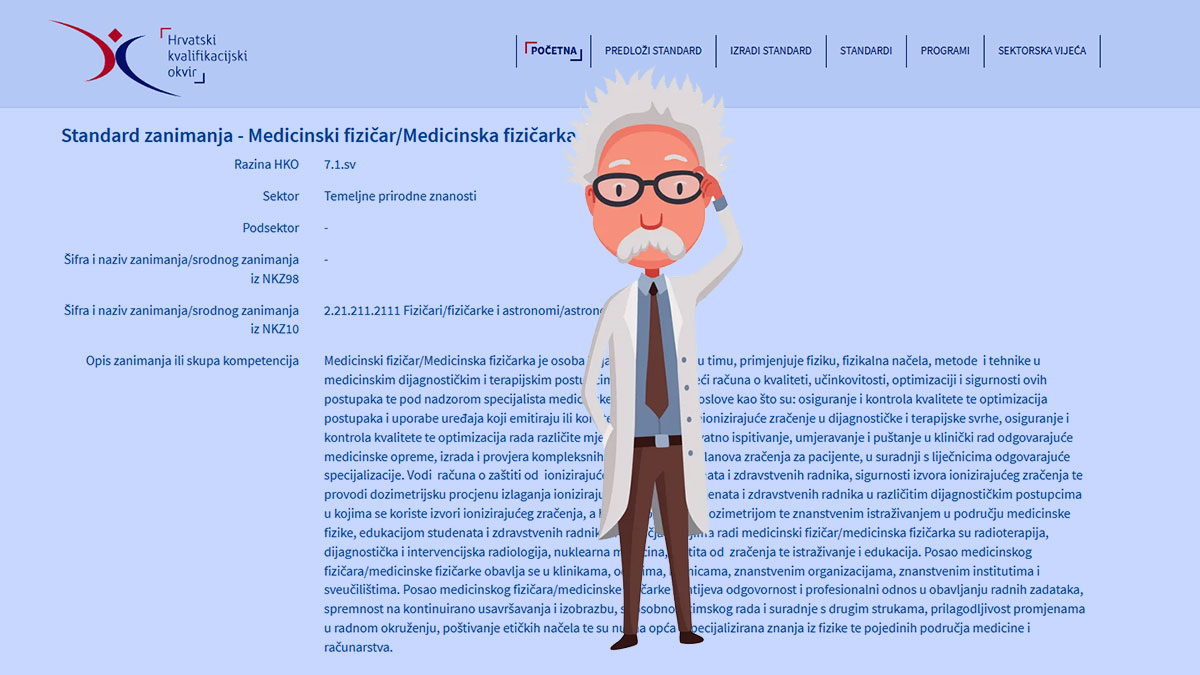 Standard zanimanja – Medicinski fizičar/Medicinska fizičarka